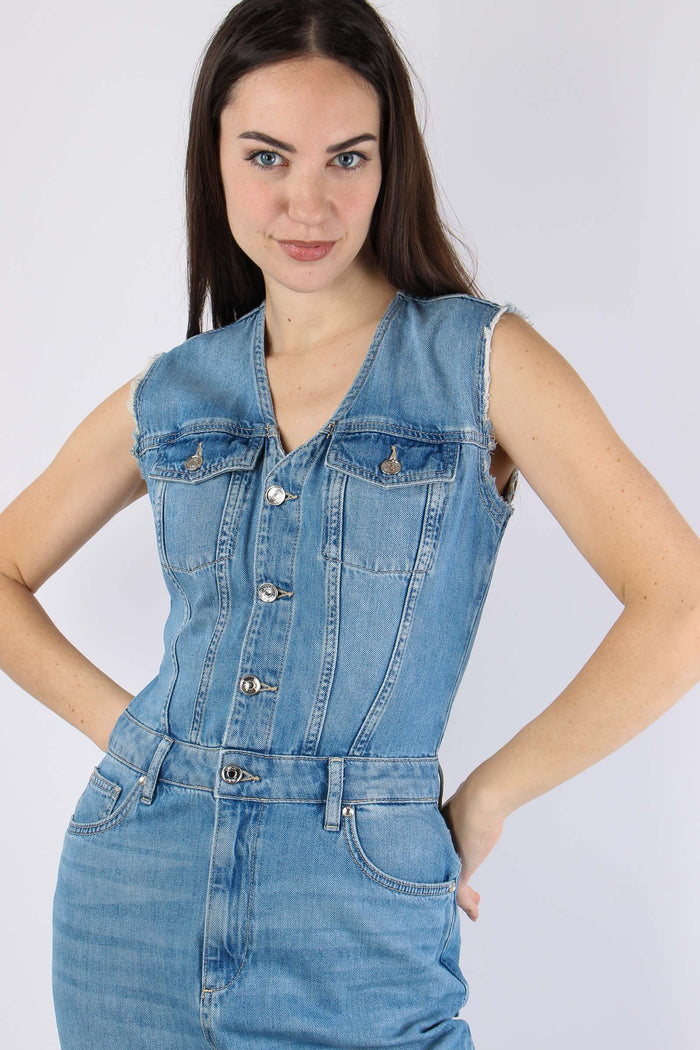 Abito Jeans Smanicato Spacco Denim Medio-10