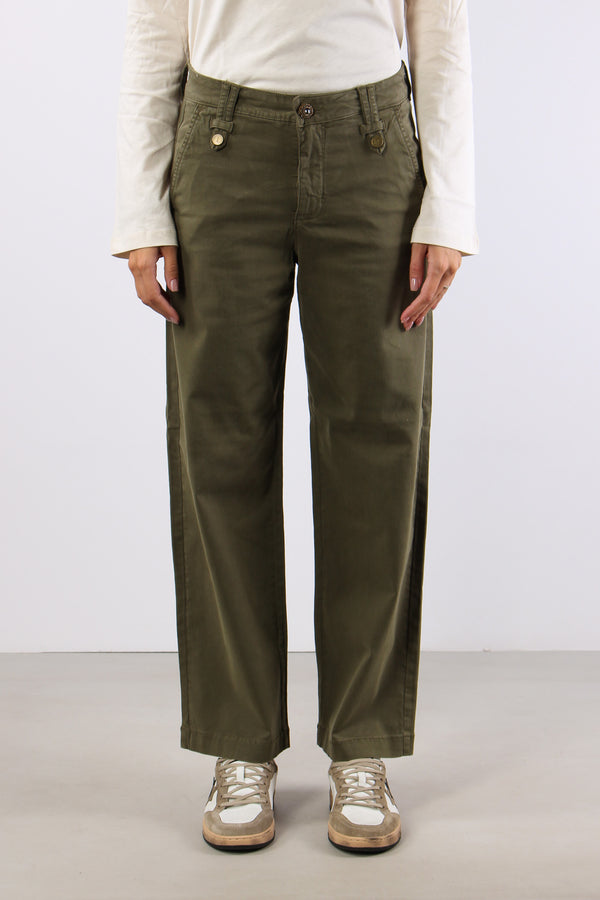 Pantalone Flare Bottoni Passanti Verde Alpino-2