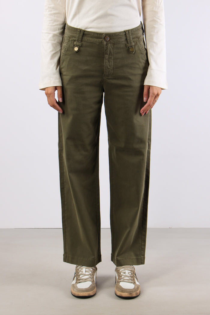 Pantalone Flare Bottoni Passanti Verde Alpino-2