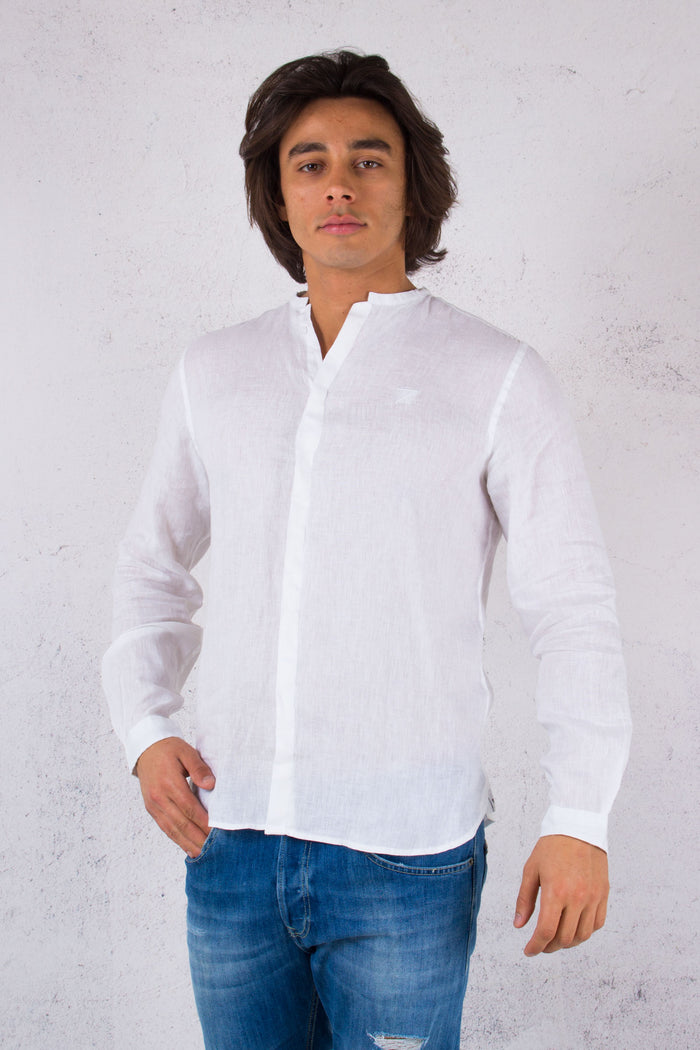 Camicia Coreana Lino Bianco-1