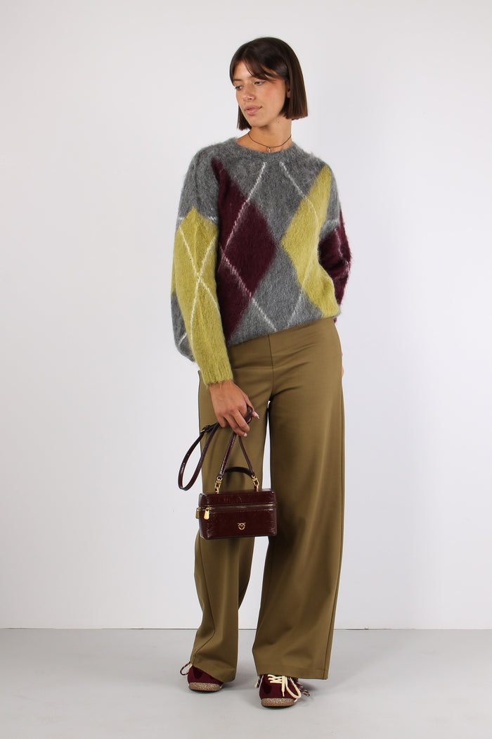 Maglia Garzata Maxi Rombo Grigio/olio/bordeuax-4