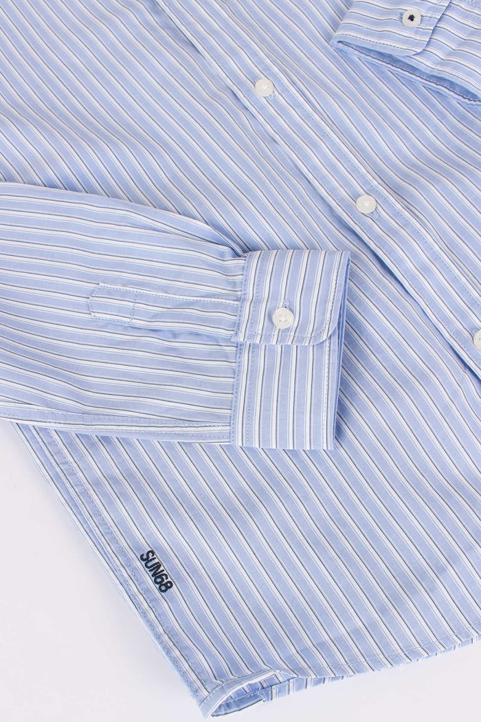 Camicia Cotone Riga Azzurro/bianco-5