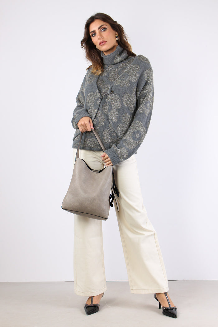 Cardigan Lurex Stampa Grigio-5