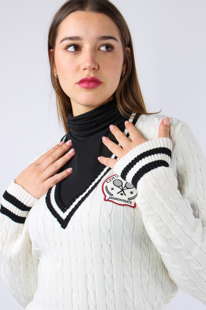 Maglia Treccia Scavo V Bianco Burro-7