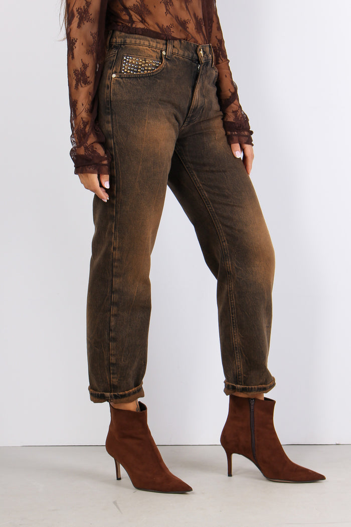 Jeans Borchie Effetto Lavato Bruciato-9