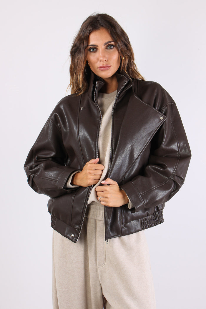 Bomber Ecopelle Doppia Chiusur Moro-3