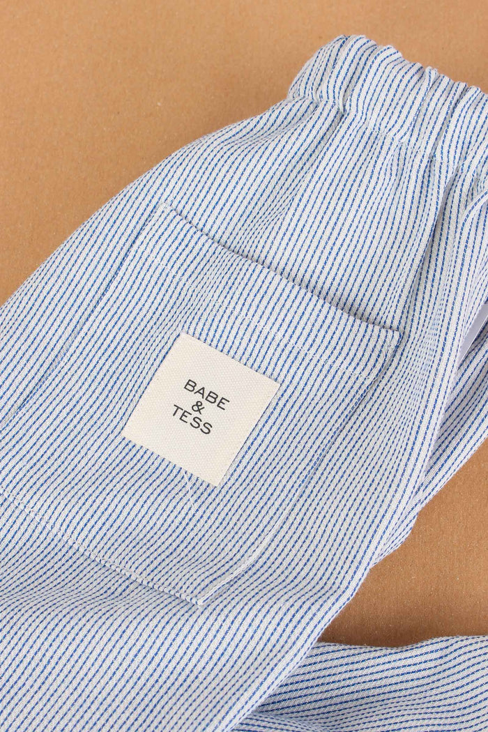 Pantalone Coulisse Riga Lino Cotone Azur-4