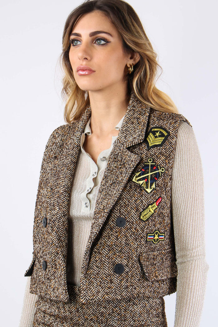 Gilet Spigato Patch Moro/ocra-6