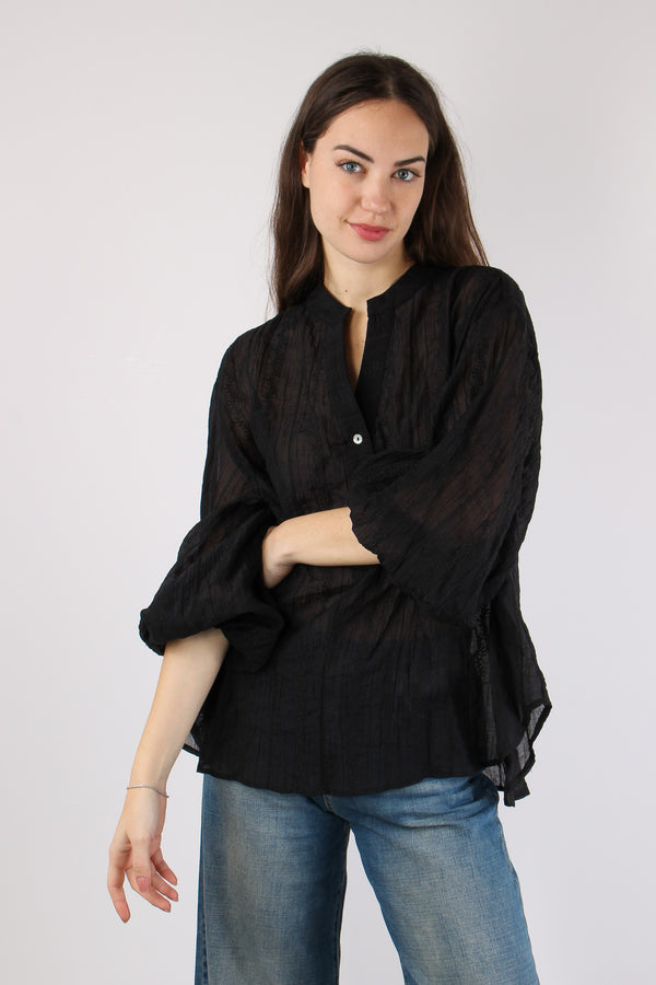Camicia Mussola Ricami Nero-2