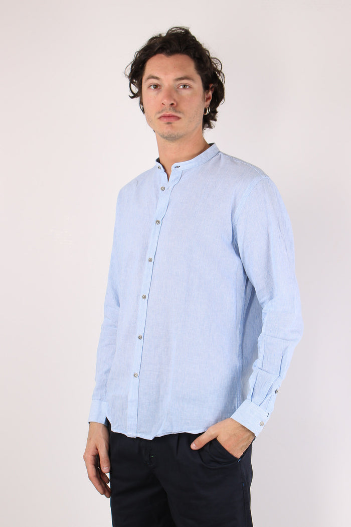 Camicia Lino Microriga Celeste-3