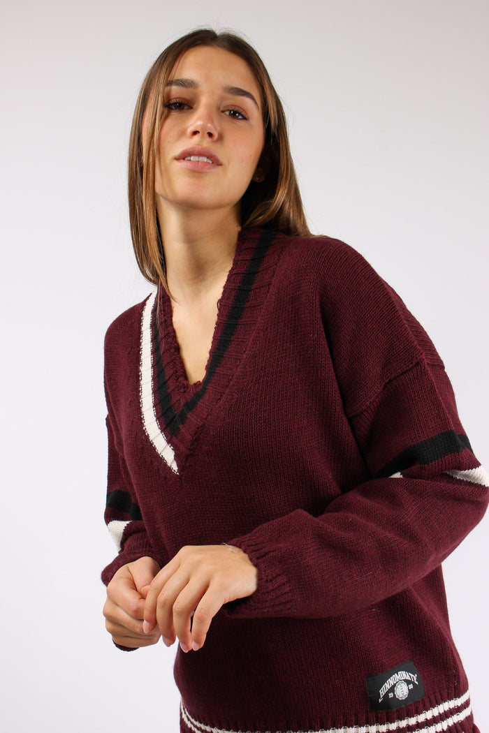 Maglia Lana Scavo V Righe Bordeaux-3