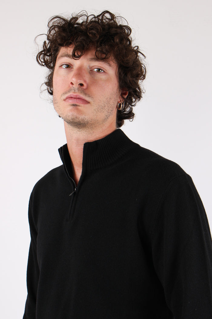 Mezza Zip Misto Lana Nero-7