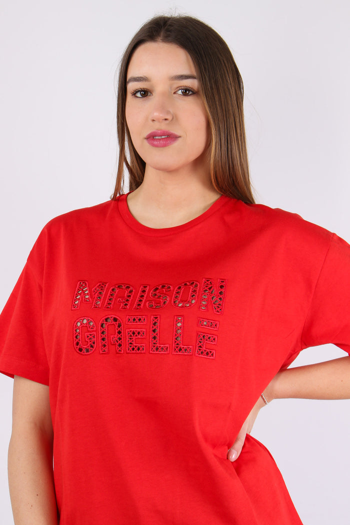 T-shirt Ricamo Maison Gaelle Rosso-6