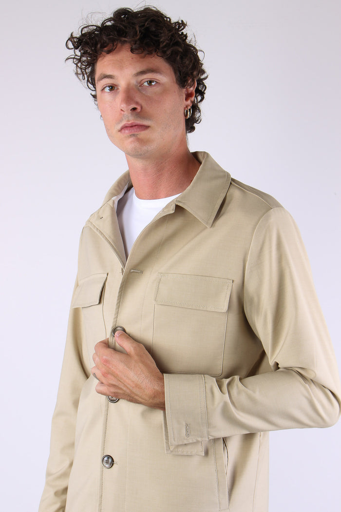 Overshirt Tasche Applicate Beige-7