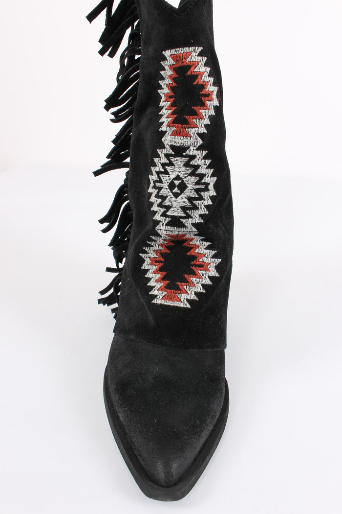 Texano Camoscio Ricami Nero-7