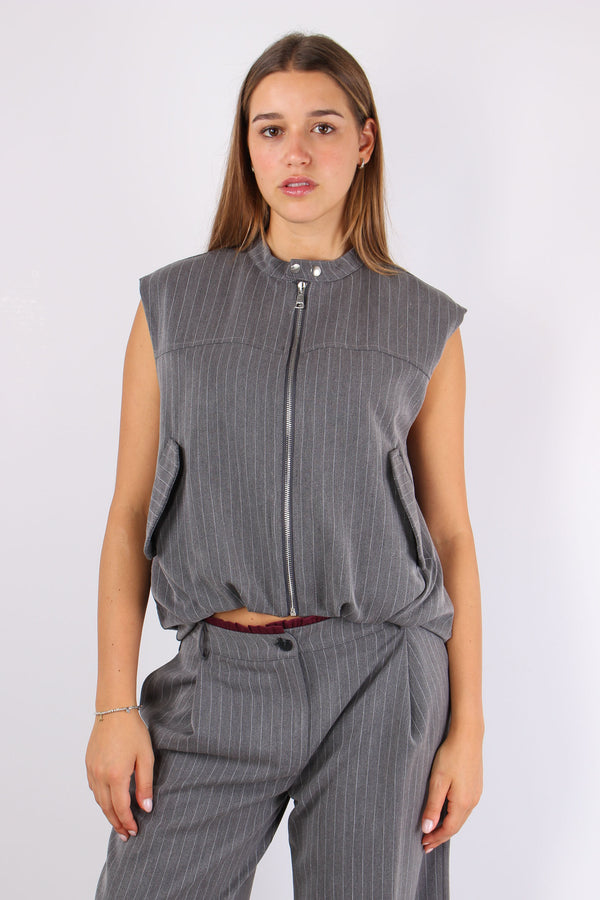 Gilet Gessato Stondato Grigio-2