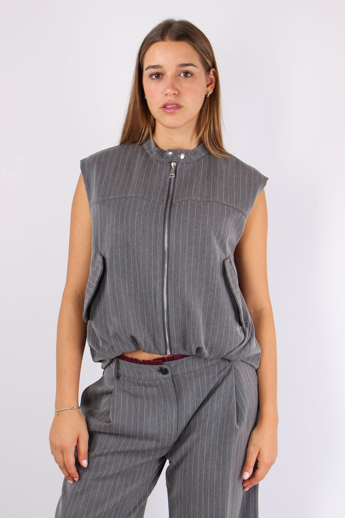 Gilet Gessato Stondato Grigio-2