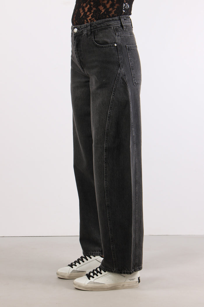 Denim Wide Leg Martingala Dietro Nero Lavato-3