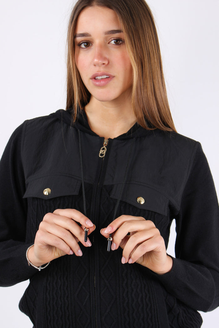 Maglia Zip Trecce Inserto Nero-7