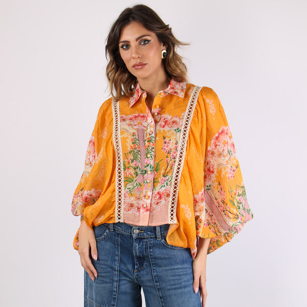 Camicia Cropped Manica Ampia Arancio-2
