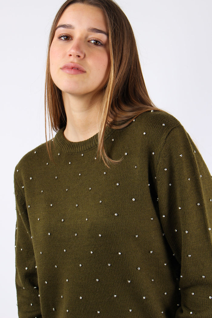 Maglia Inserto Strass Military Green-10
