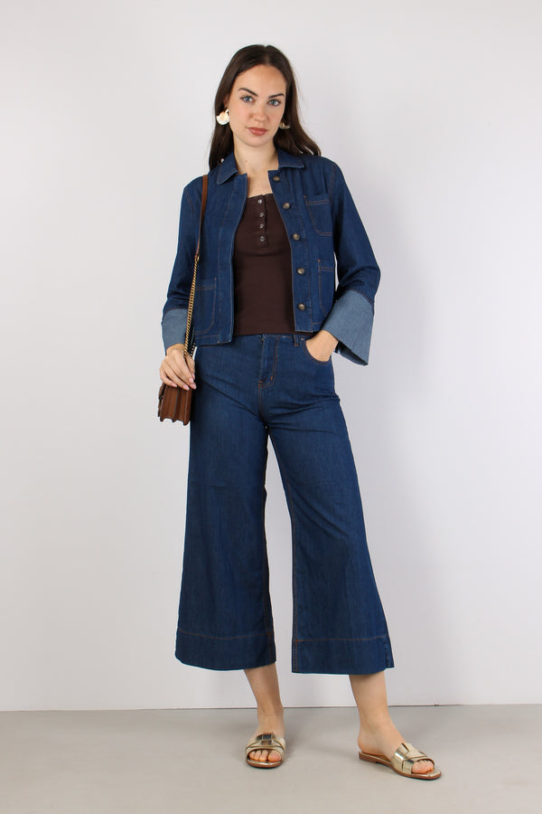 Denim Cropped Impunture Contra Denim