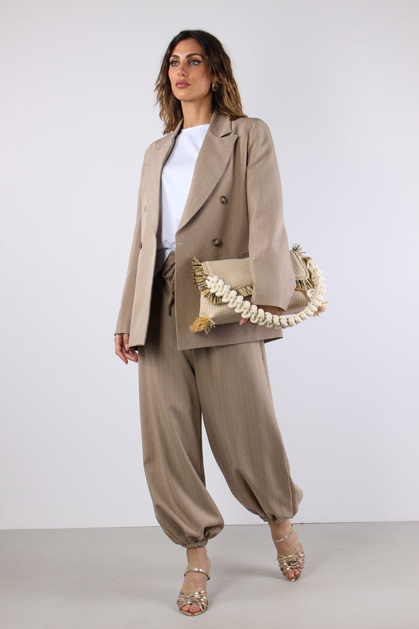 Giacca Doppio Petto Filo Lurex Beige