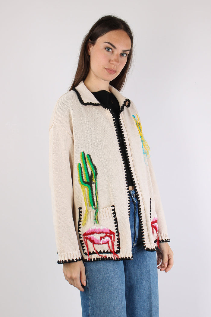 Cardigan Ricami Panna-7