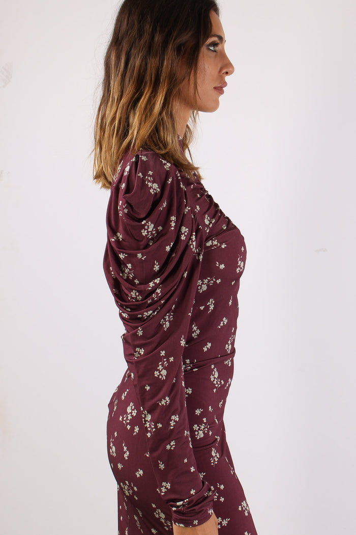 Abito Lycra Arriccio Spalle Bordeaux-6