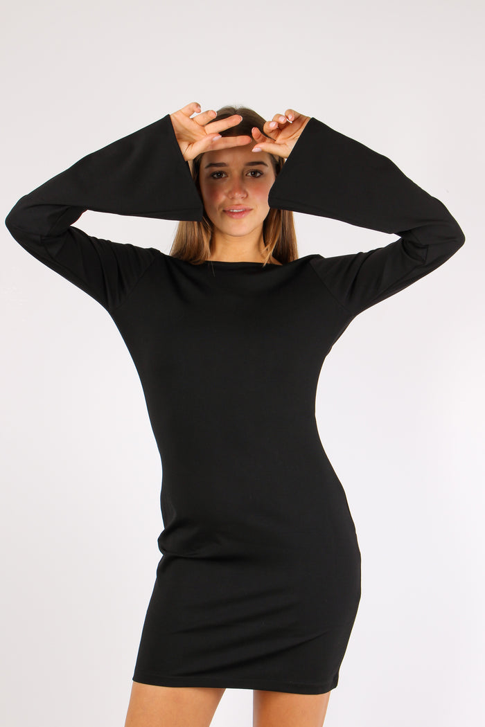 Abito Corto Scavo Dietro Nero-3