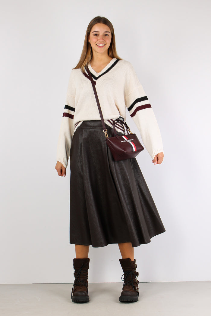 Maglia Lana Scavo V Righe Bianco Burro-5