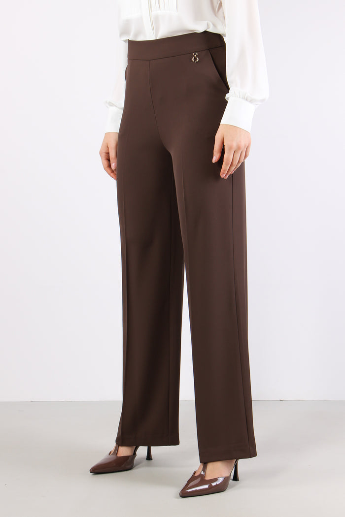 Lalim Pantalone Palazzo Fluido Chocolate-5