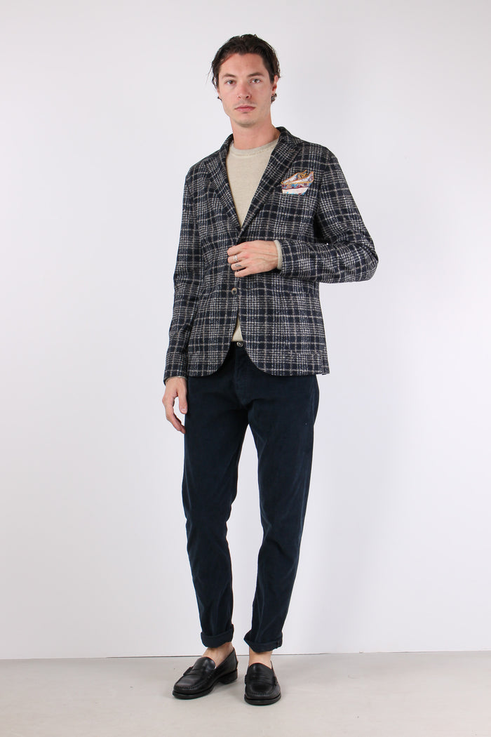 Giacca Macro Quadro Blu/cammello-6