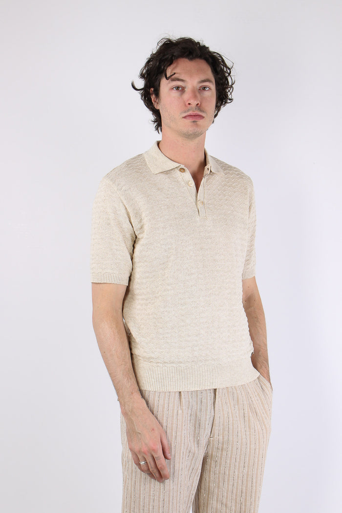 Polo Cotone Lavorato Beige-6