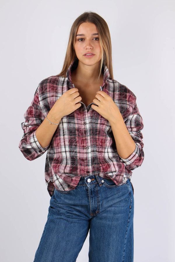 Camicia Quadri Stondata Bordeaux/nero