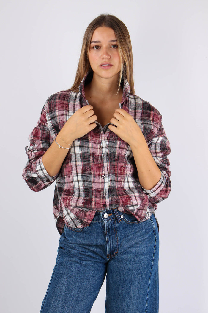 Camicia Quadri Stondata Bordeaux/nero