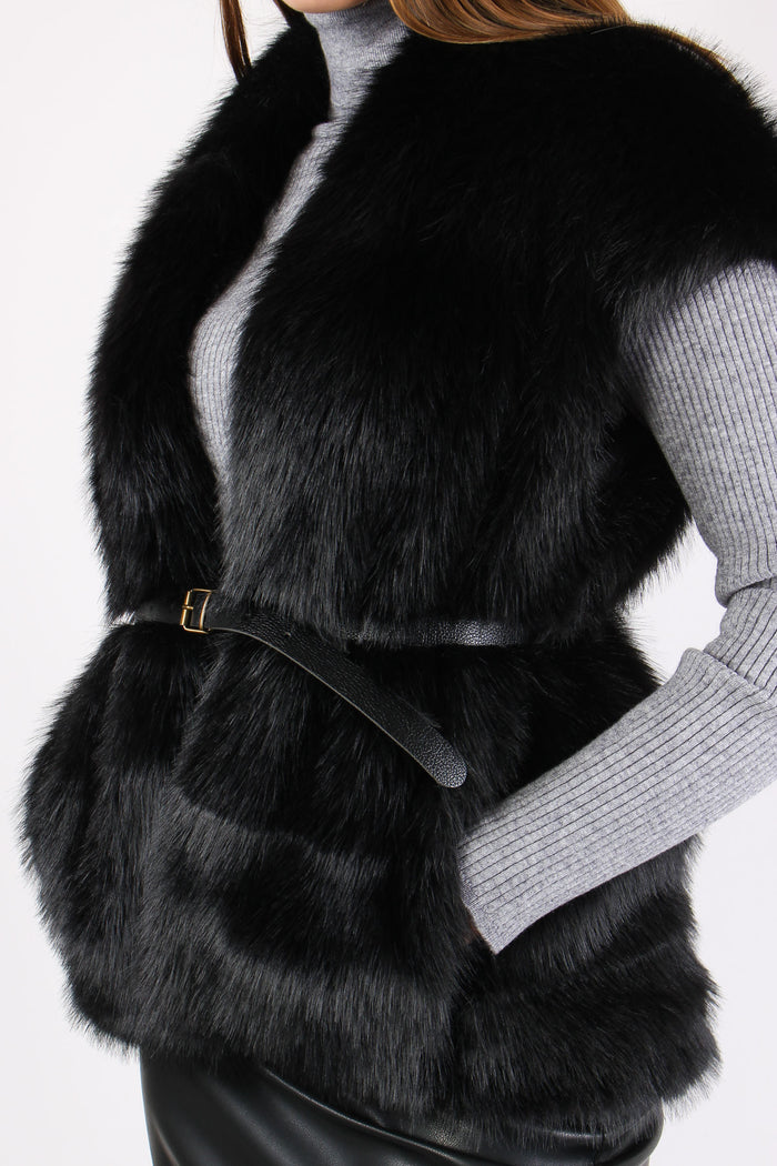 Gilet Ecopelliccia Cintura Nero-7