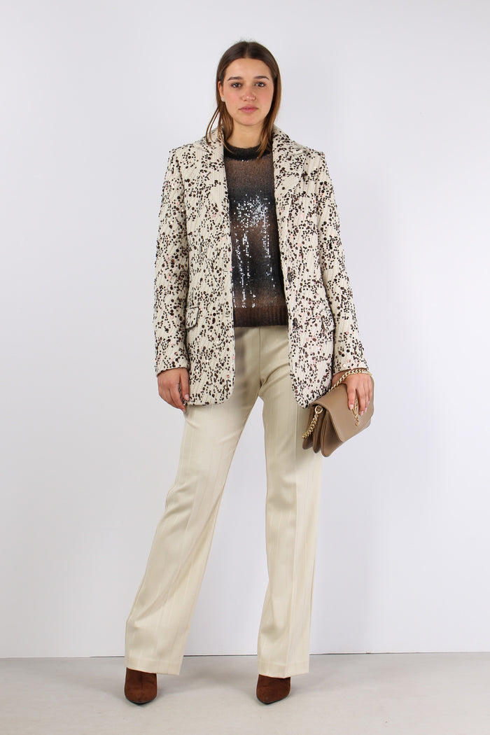 Giacca Cappotto Paillettes Panna