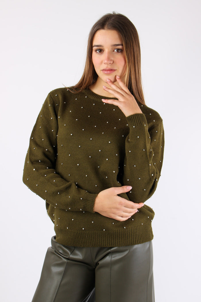 Maglia Inserto Strass Military Green-8