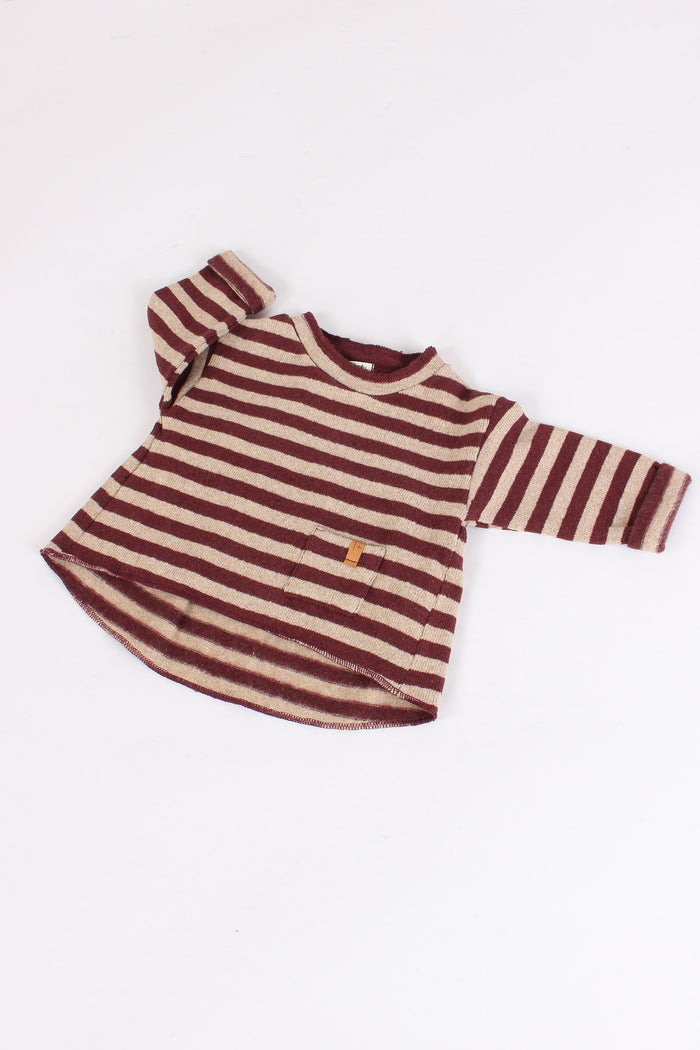 Maglia Caldo Cotone Riga Melanzana/beige-4