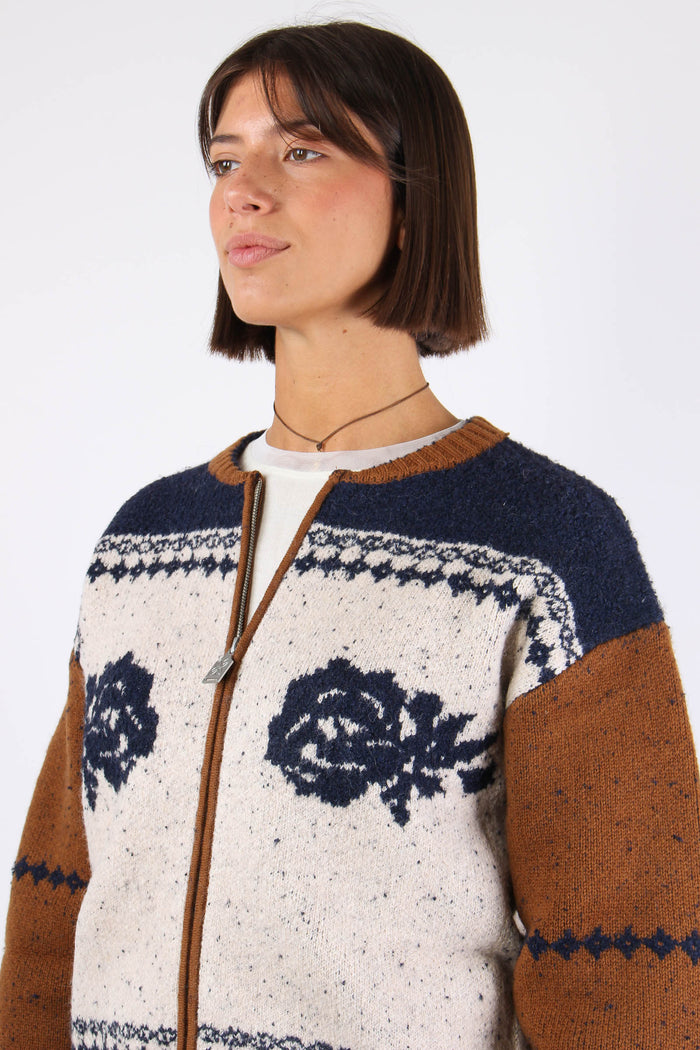 Cardigan Zip Jacquard Cammello/blu-7