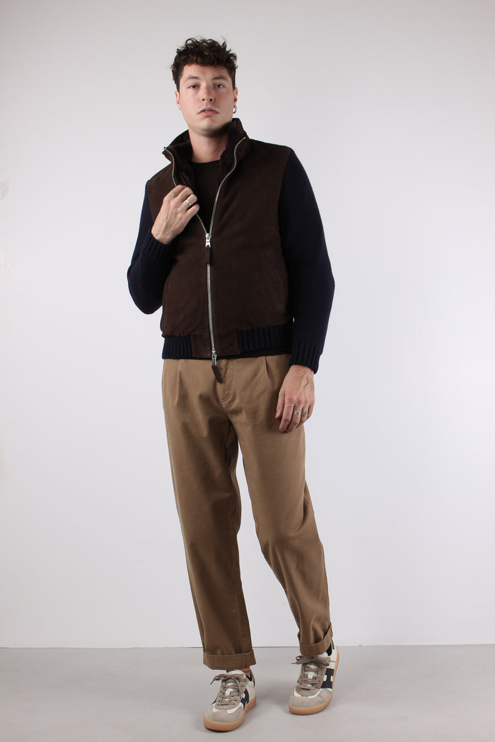 Bomber Bimateriale Interno Pelo Brown/blu-5