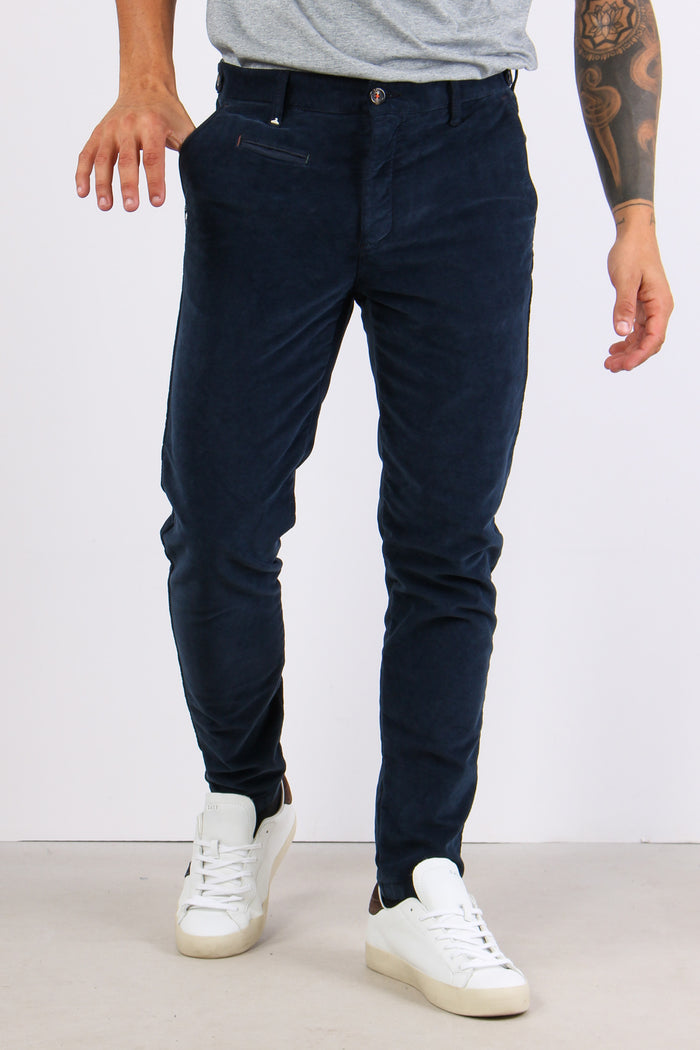 Pantalone Chino Velluto Liscio Blu-4
