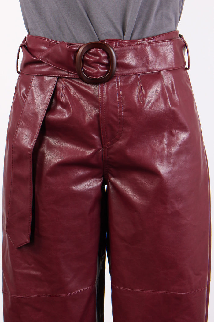 Pantalone Ecopelle Cintura Dark Wine-8