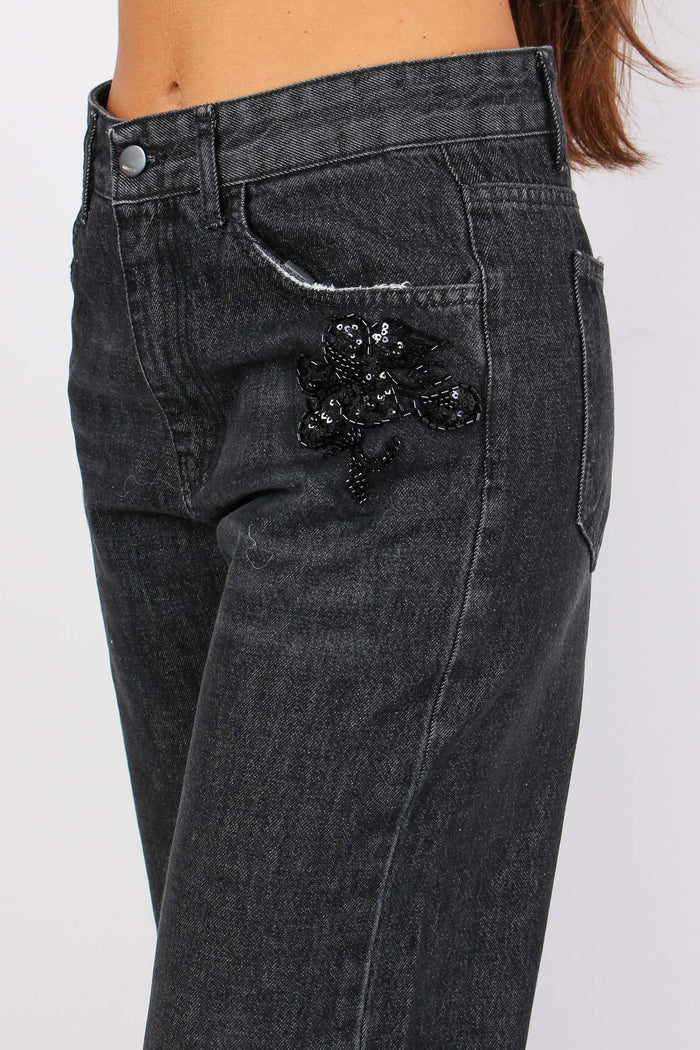 Dewen Denim Applicazione Fiore Nero-7