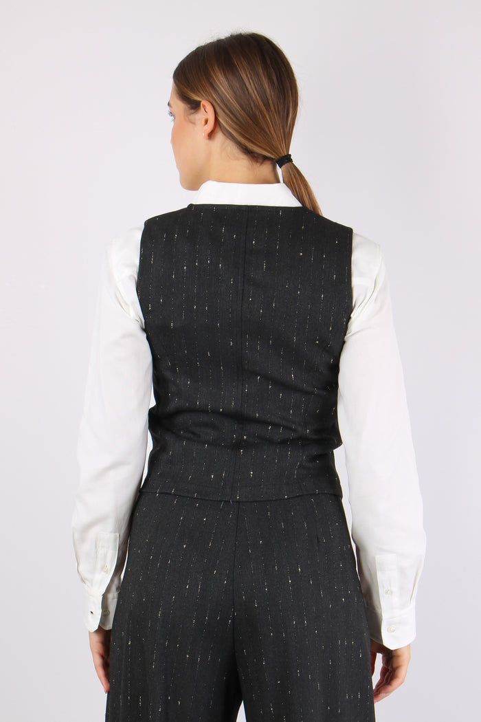 Gilet 4 Bottoni Filo Lurex Nero-5