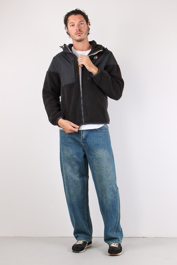 Giubbotto Cappuccio Inserto Teddy Black Pure