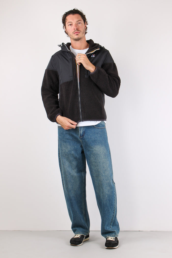 Giubbotto Cappuccio Inserto Teddy Black Pure