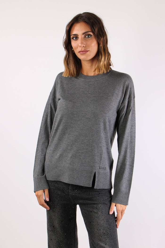 Maglia M/l Spacchetti Misto Lana Grigio Melange-2