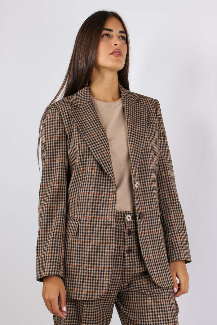 Giacca Dritta Micro Quadro Cioc/beige/blu-9